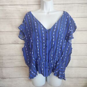 Wrangler XXL Blue Western Boho Button Blouse Peplum Top NWT